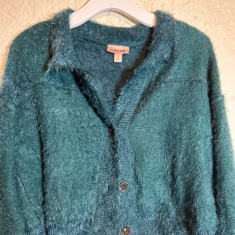 Willow &‎ Root Green eyelash knit cardigan sweater size small